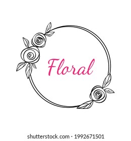 Floral monogram in the form of a round frame on an isolated white background. Rose flower wreath. Silhouette for plotter cutting SVG format. Frame for decorating names at a wedding or celebration. svg