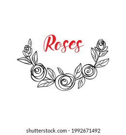 Floral monogram in the form of  semicircular frame on an isolated white background. Rose flower wreath. Silhouette for plotter cutting SVG format. Frame for decorating names at wedding or celebrate svg