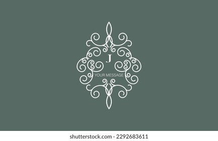 Florales Monogramm mit Anfangsbuchstaben J und Leerzeichen für Text. Ein klassisches Dekor.
