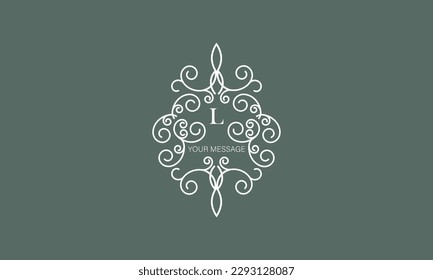 Floral monogram with initial letter L and space for text. A classic decorative element. Decorative border.