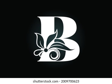 Floral monogram letter B. Initial alphabet with botanical elements. Font emblem. Vector illustration for wedding invitations, greeting cards, logos, posters, and other designs.