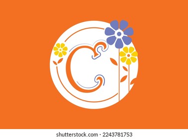 Floral monogram letter C. Initial alphabet with botanical elements. Floral alphabet vector design