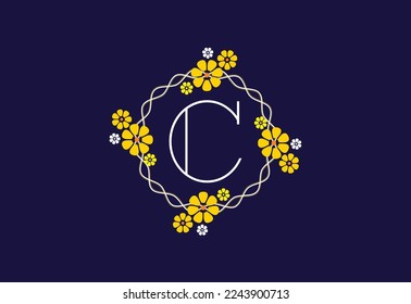 Floral monogram letter C. Initial alphabet with botanical elements. Floral alphabet vector design