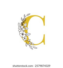 Floral Monogram Letter C with Minimalist Design