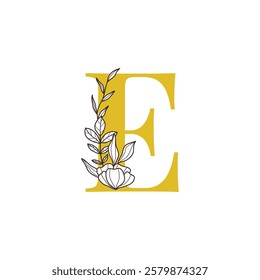 Floral Monogram Letter E with Minimalist Design