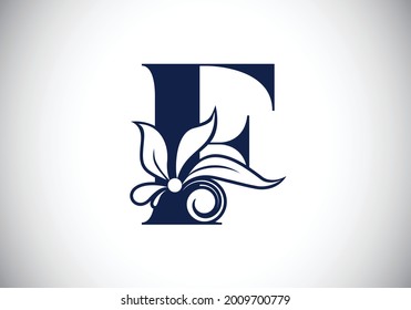 Letra F del monograma floral. Alfabeto inicial con elementos botánicos. emblema de letra. Ilustración vectorial para invitaciones de boda, tarjetas de felicitación, logotipos, afiches y otros diseños.