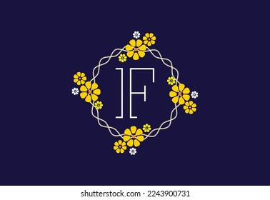 Floral monogram letter F. Initial alphabet with botanical elements. Floral alphabet vector design