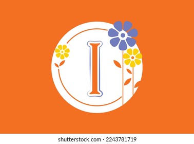 Floral monogram letter I. Initial alphabet with botanical elements. Floral alphabet vector design