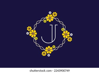 Floral monogram letter J. Initial alphabet with botanical elements. Floral alphabet vector design