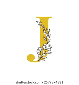 Floral Monogram Letter J with Minimalist Design