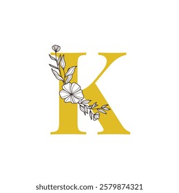 Floral Monogram Letter K with Minimalist Design