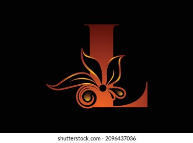 Floral monogram letter L. Initial alphabet with botanical elements. Font emblem. Vector illustration for wedding invitations, greeting cards, logos, posters, and other designs.