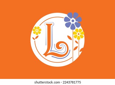 Floral monogram letter L. Initial alphabet with botanical elements. Floral alphabet vector design