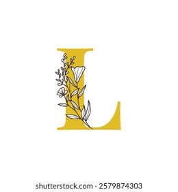 Floral Monogram Letter L with Minimalist Design