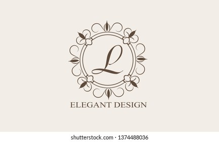 Floral monogram with the letter L. Stylish logo design of the menu, labels, restaurant, hotel, heraldry, jewelry, boutique. Vector illustration.