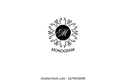 Monograma floral con letra M. Exquisito logo de negocios, restaurante, realeza, boutique, café, plantilla de logo del hotel.