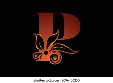 Floral monogram letter P. Initial alphabet with botanical elements. Font emblem. Vector illustration for wedding invitations, greeting cards, logos, posters, and other designs.