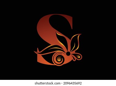 Floral monogram letter S. Initial alphabet with botanical elements. Font emblem. Vector illustration for wedding invitations, greeting cards, logos, posters, and other designs.