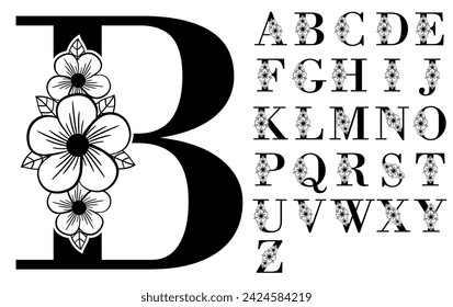 Floral monogram Letter Set A-Z, Floral Font Vector Design, Floral Alphabet, Flower Monogram Letters, Flower Font Vector Design, Flower Alphabet,	