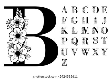 Floral monogram Letter Set A-Z, Floral Font Vector Design, Floral Alphabet, Flower Monogram Letters, Flower Font Vector Design, Flower Alphabet,	