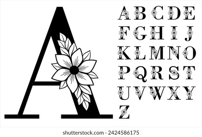 Floral monogram Letter Set A-Z, Floral Font Vector Design, Floral Alphabet, Flower Monogram Letters, Flower Font Vector Design, Flower Alphabet,	