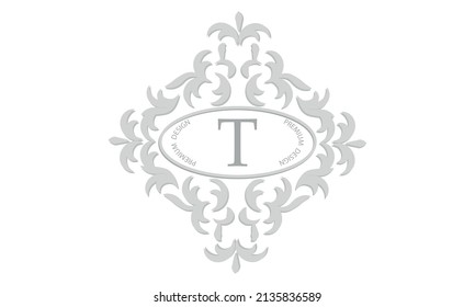 Floral monogram with the letter T of the center for postcards, invitations, menus, labels. Graphic design of pages, business sign, boutiques, cafes, hotels, wedding invitations.