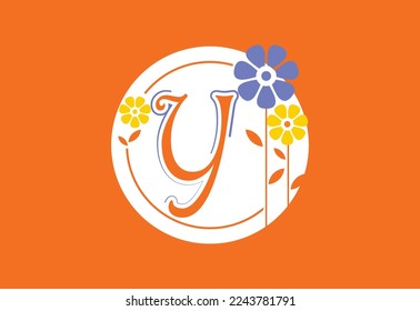 Floral monogram letter Y. Initial alphabet with botanical elements. Floral alphabet vector design