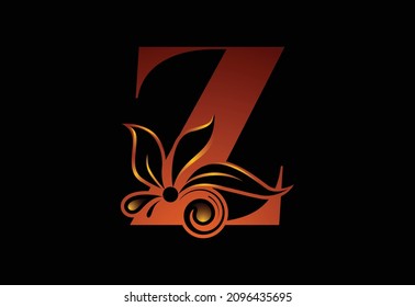 Floral monogram letter Z. Initial alphabet with botanical elements. Font emblem. Vector illustration for wedding invitations, greeting cards, logos, posters, and other designs.