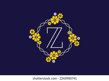 Floral monogram letter Z. Initial alphabet with botanical elements. Floral alphabet vector design