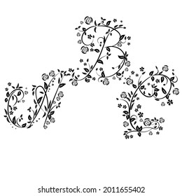 Floral monogram letters. Decorative ornamental ancient capital letter, old alphabet monograms and filigree ornament. Vector illustration.
