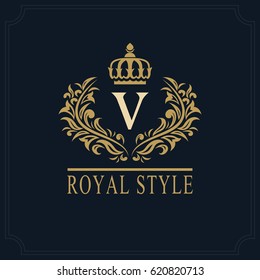 Floral Monogram luxury design, graceful template. Calligraphic elegant beautiful logo. Letter emblem sign V for Royalty, Restaurant, Boutique, Hotel, Heraldic, Jewelry. Vector illustration