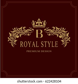 Floral Monogram luxury design, graceful template. Calligraphic elegant beautiful logo. Letter emblem sign B for Royalty, Restaurant, Boutique, Hotel, Heraldic, Jewelry. Vector illustration