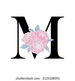 Floral monogram M Peony bouquet letter M Wedding initials