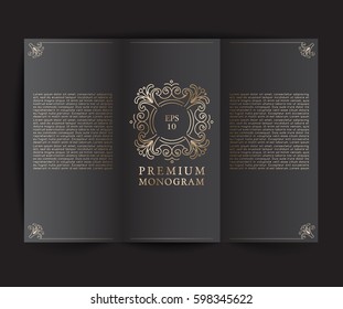 Floral Monogram on Leaflet Template : Vector Illustration