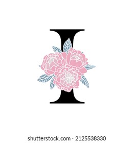 Floral monogram I Peony bouquet letter I Wedding initials