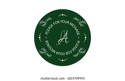 Monograma floral para postales, invitaciones, menús, etiquetas. Exquisito diseño gráfico de una página, anuncio de negocios, boutique, hotel, café. Logo sobre fondo verde con la letra A.