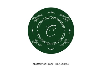 Floral monogram for postcards, invitations, menus, labels. Exquisite graphic design of a page, business sign, boutique, hotel, cafe. Logo on a green background with the letter C.
