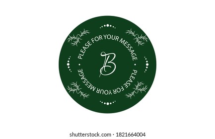 Blumenmonogramm für Postkarten, Einladungen, Menüs, Etiketten. Exquisite grafische Gestaltung einer Seite, Geschäftszeichen, Boutique, Hotel, Café. Logo auf grünem Hintergrund mit dem Buchstaben B.