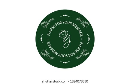Floral monogram for postcards, invitations, menus, labels. Exquisite graphic design of a page, business sign, boutique, hotel, cafe. Logo on a green background with the letter Y.