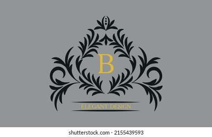 Floral monogram for postcards, invitations, menus, labels with the letter B. Graphic design of pages, business sign, boutiques, cafes, hotels. Classic design elements for wedding invitations.