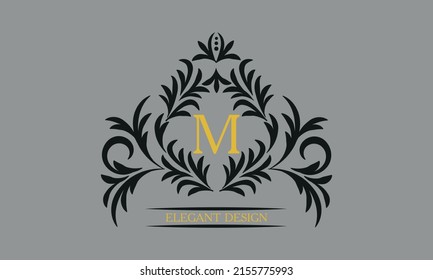Floral monogram for postcards, invitations, menus, labels with the letter M. Graphic design of pages, business sign, boutiques, cafes, hotels. Classic design elements for wedding invitations.
