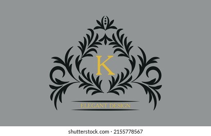 Floral monogram for postcards, invitations, menus, labels with the letter K. Graphic design of pages, business sign, boutiques, cafes, hotels. Classic design elements for wedding invitations.