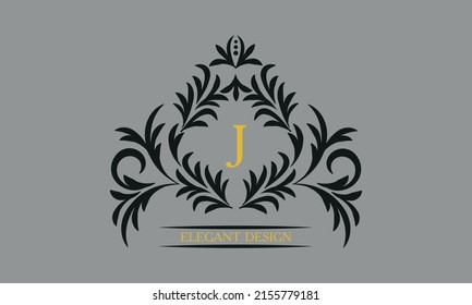 Floral monogram for postcards, invitations, menus, labels with the letter J. Graphic design of pages, business sign, boutiques, cafes, hotels. Classic design elements for wedding invitations.