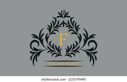 Floral monogram for postcards, invitations, menus, labels with the letter F. Graphic design of pages, business sign, boutiques, cafes, hotels. Classic design elements for wedding invitations.