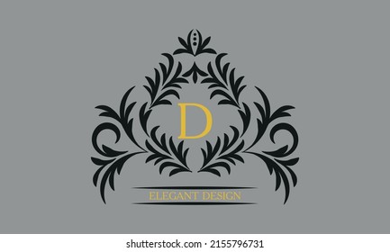 Floral monogram for postcards, invitations, menus, labels with the letter D. Graphic design of pages, business sign, boutiques, cafes, hotels. Classic design elements for wedding invitations.