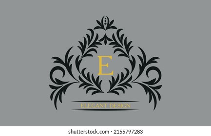 Floral monogram for postcards, invitations, menus, labels with the letter E. Graphic design of pages, business sign, boutiques, cafes, hotels. Classic design elements for wedding invitations.