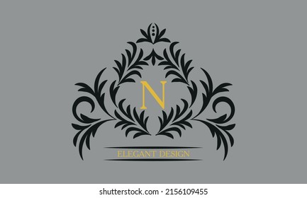Floral monogram for postcards, invitations, menus, labels with the letter N. Graphic design of pages, business sign, boutiques, cafes, hotels. Classic design elements for wedding invitations.