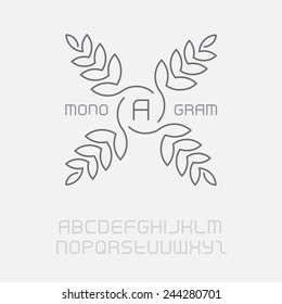 Floral monogram, simple and graceful design template. Elegant lineart logo design, including the full original font. Vector logotype.