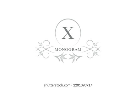 Plantilla de monograma floral y letra X. Plantilla para tarjetas, invitaciones, menús, etiquetas. Diseño gráfico de páginas, carteles de negocios, boutiques, cafés, hoteles.