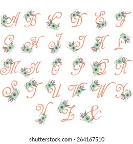 Floral Monogram,Flowers Alphabet,Floral Alphabet,Wedding Flora Font Element